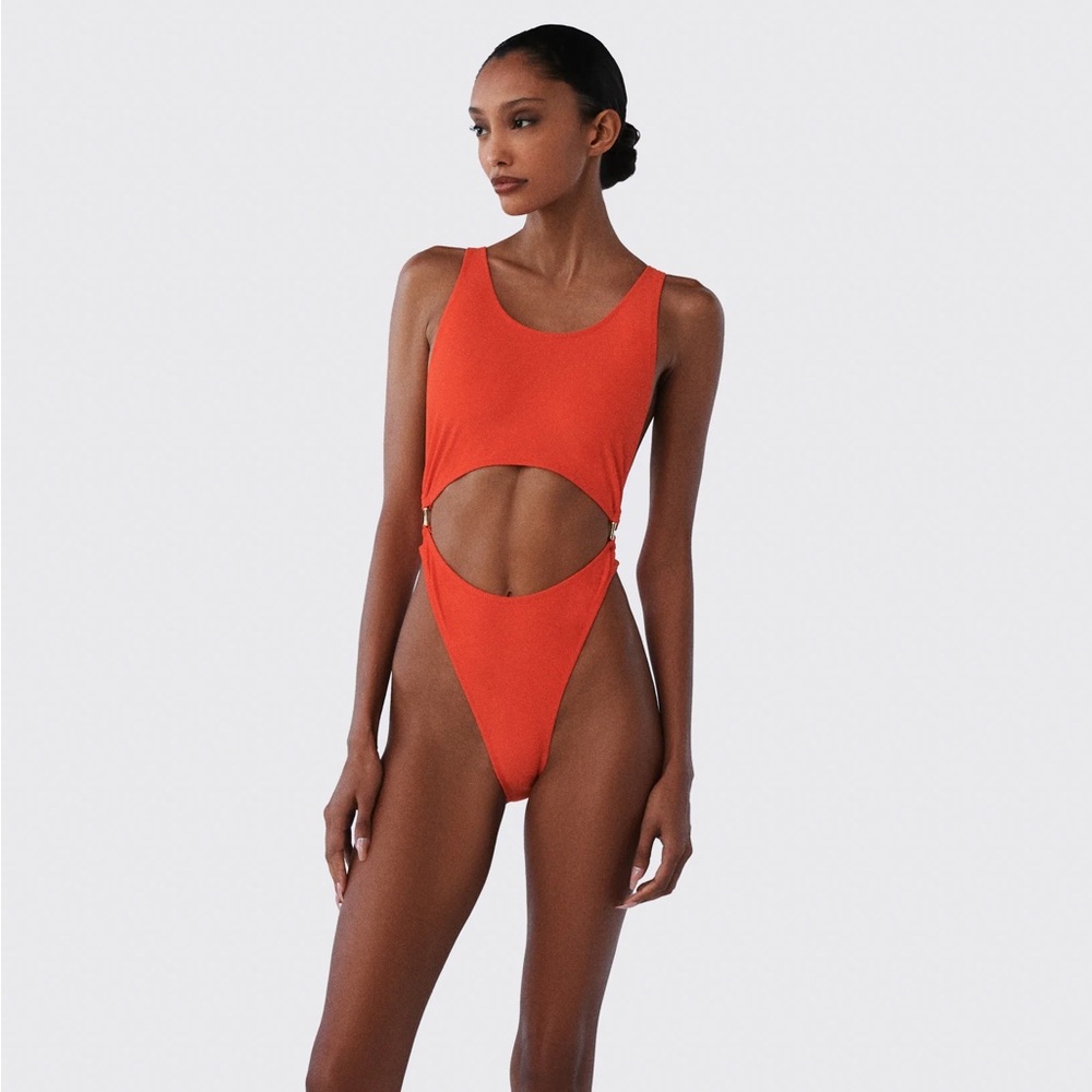 Brandon Blackwood sz XS One Piece Swimsuit Cut Out Orange